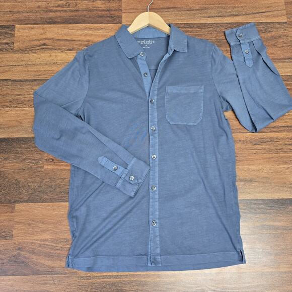 Mododoc Shirt Small Womens Knit Pocket Top Button Up Long Sleeve Blue Sundance - Picture 5 of 10